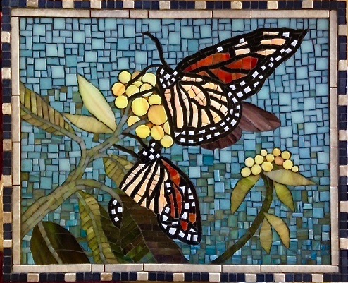 Monarchs; 14" x 17"; stained glass, marble; $800.00